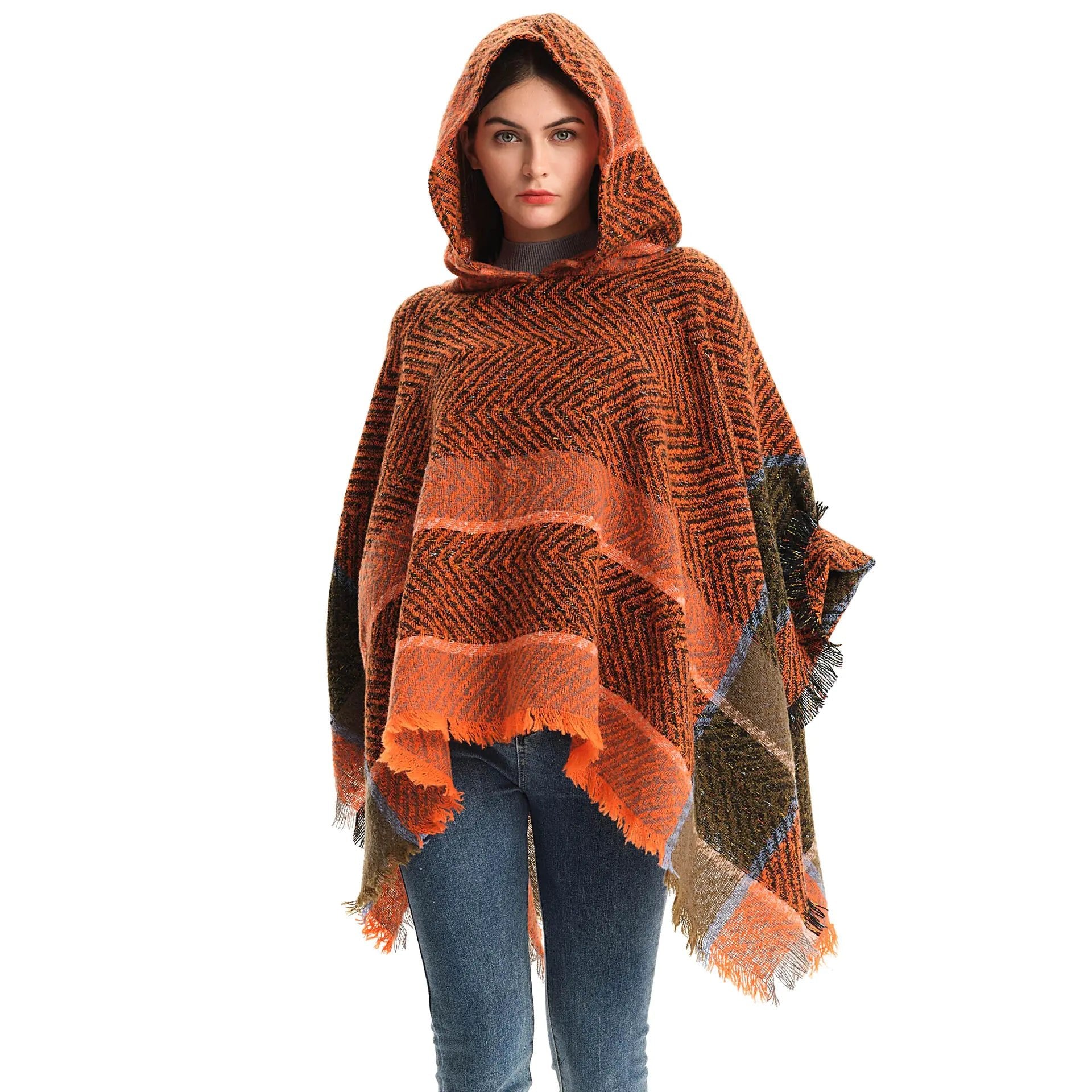 2022 Women's Hooded Houndstooth Cape Poncho - Dakdouksson