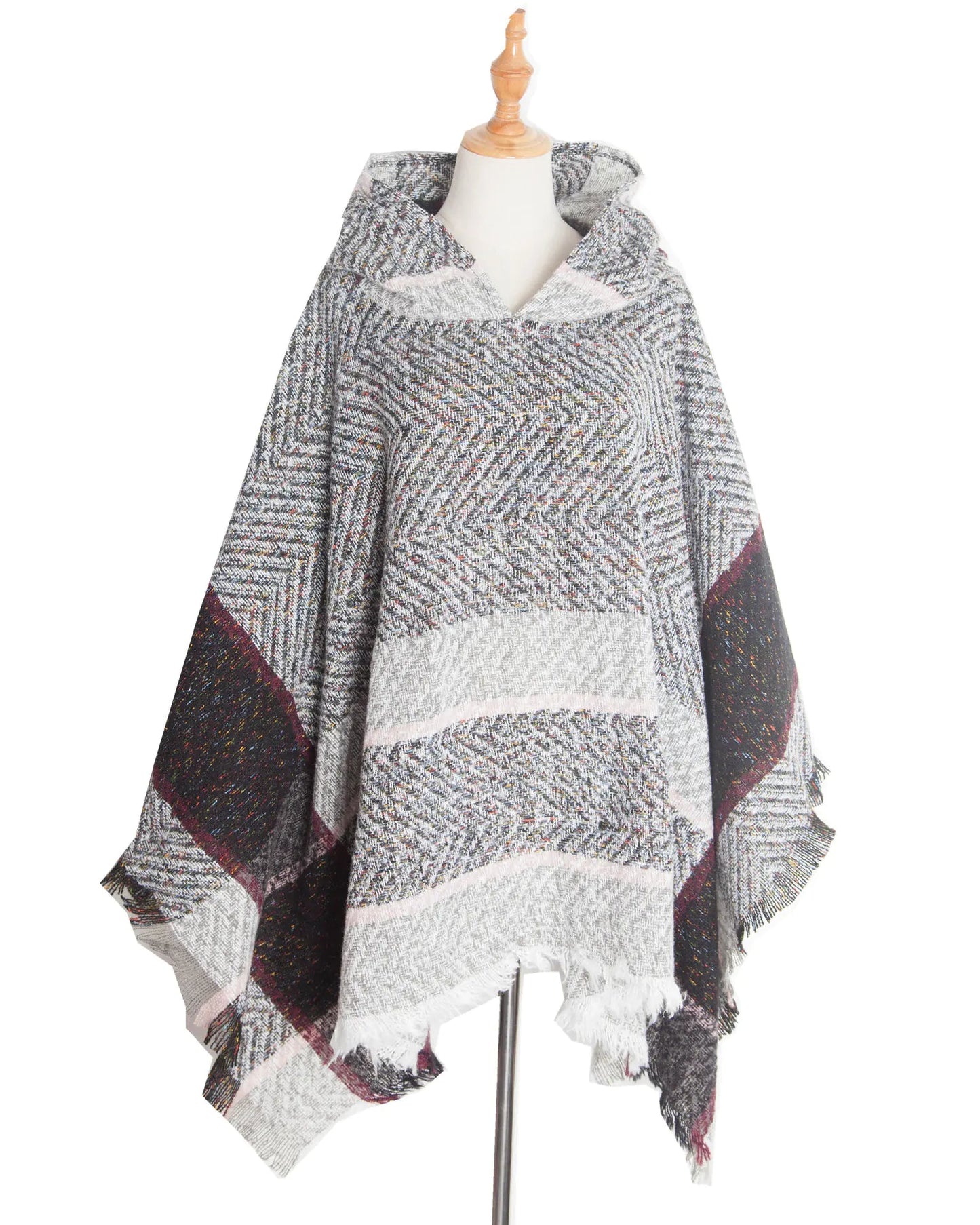 2022 Women's Hooded Houndstooth Cape Poncho - Dakdouksson