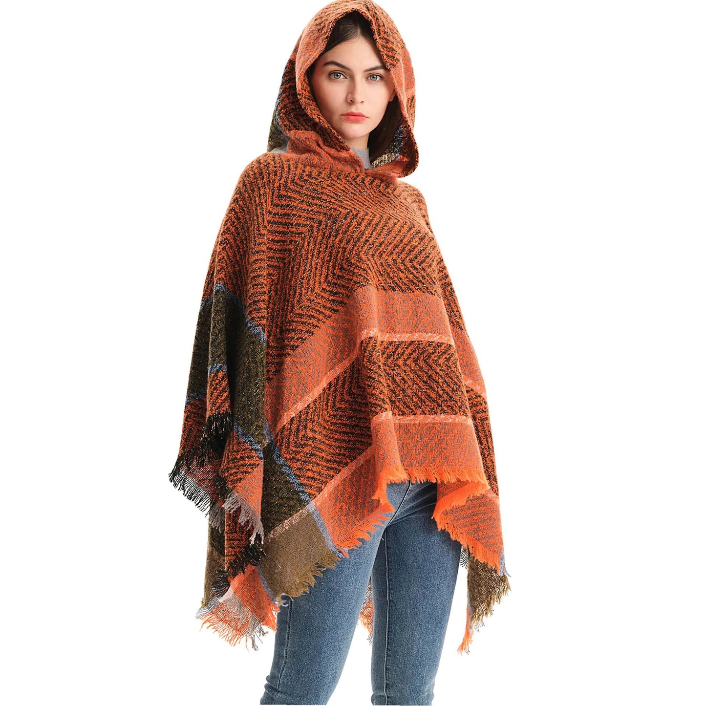 2022 Women's Hooded Houndstooth Cape Poncho - Dakdouksson