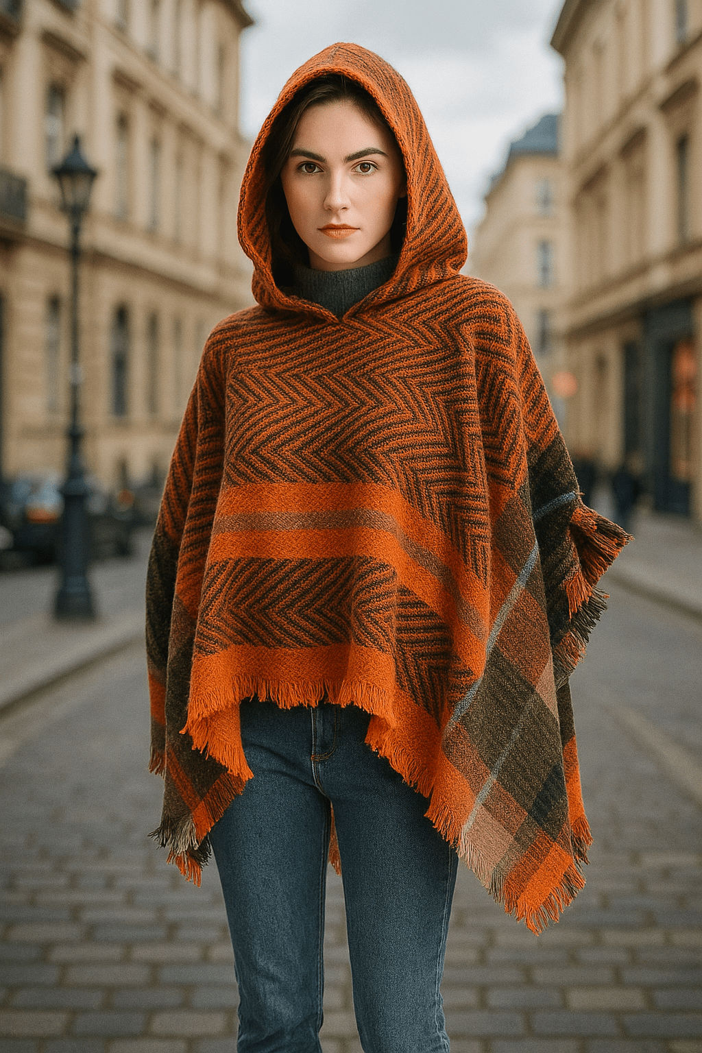 2022 Women's Hooded Houndstooth Cape Poncho - Dakdouksson