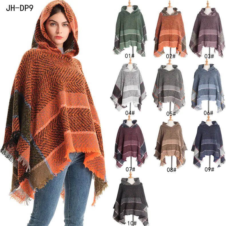 2022 Women's Hooded Houndstooth Cape Poncho - Dakdouksson