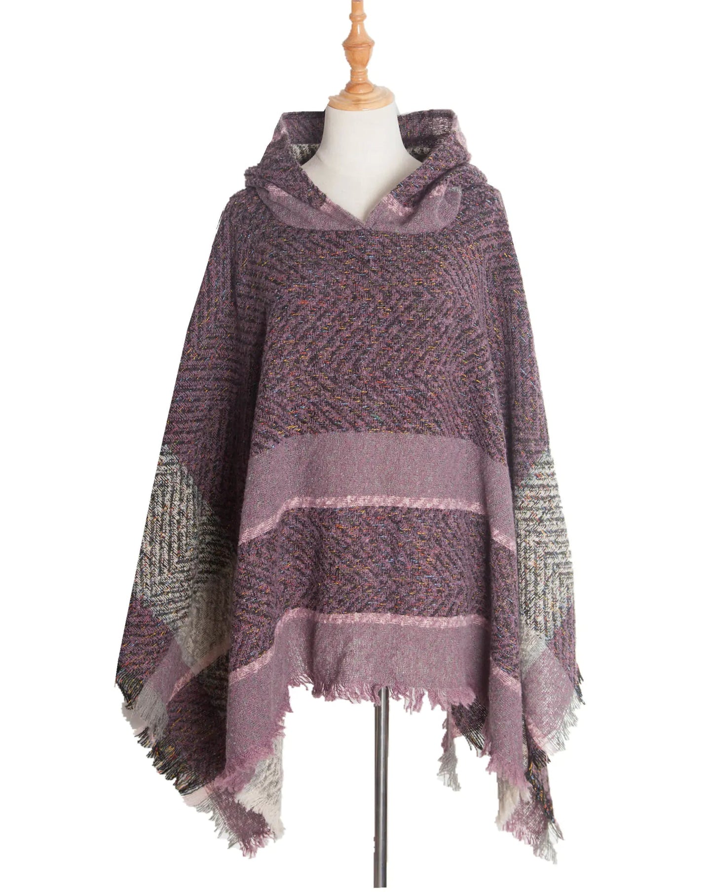 2022 Women's Hooded Houndstooth Cape Poncho - Dakdouksson