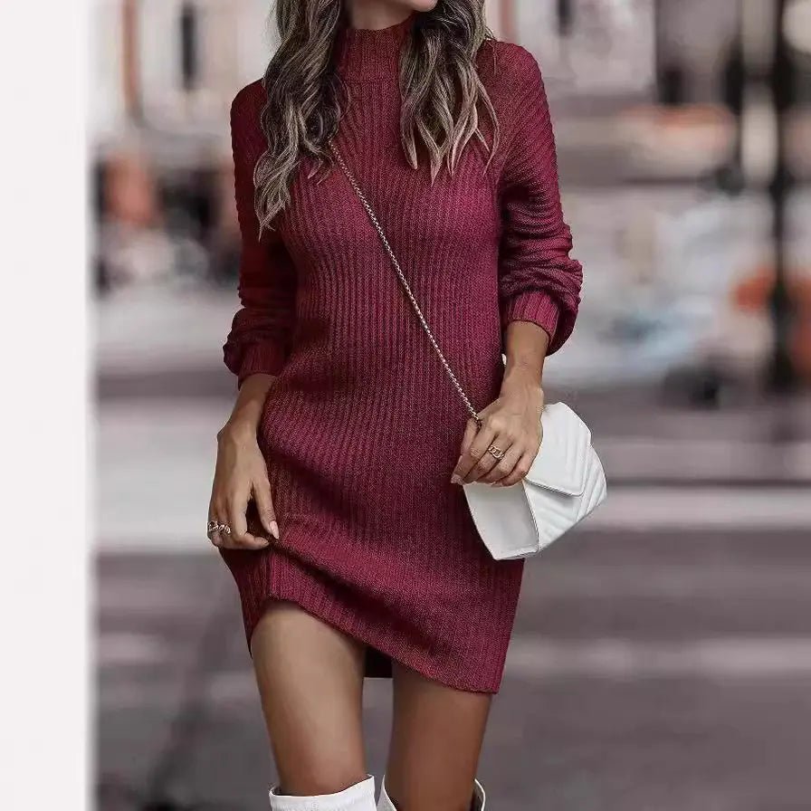 2023 Autumn Winter Women's High Neck Sweater Dress - Dakdouksson