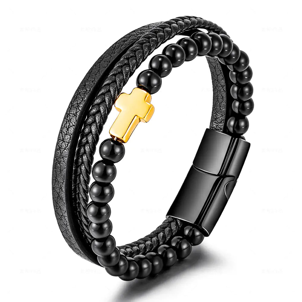 Multi-layer Stainless Steel Men's Cross Bracelet