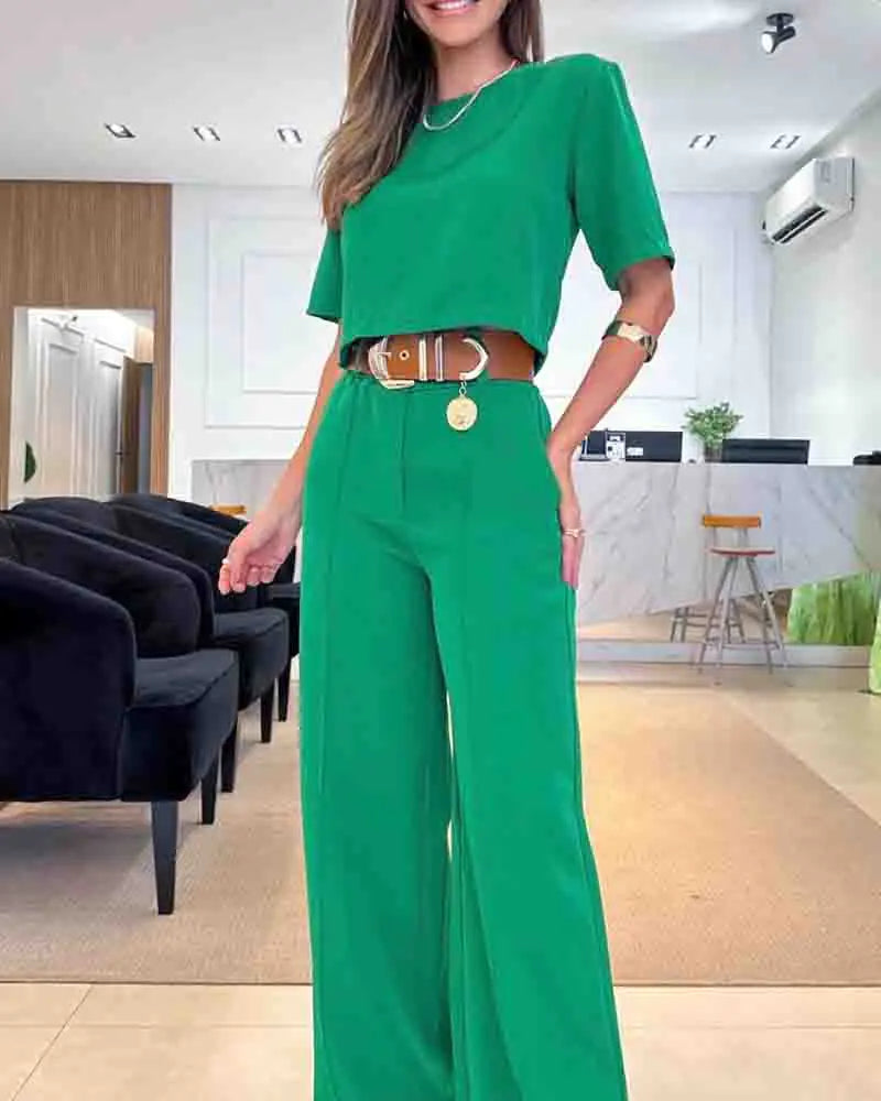 Stylish Summer Commuter Solid Color Suit Set