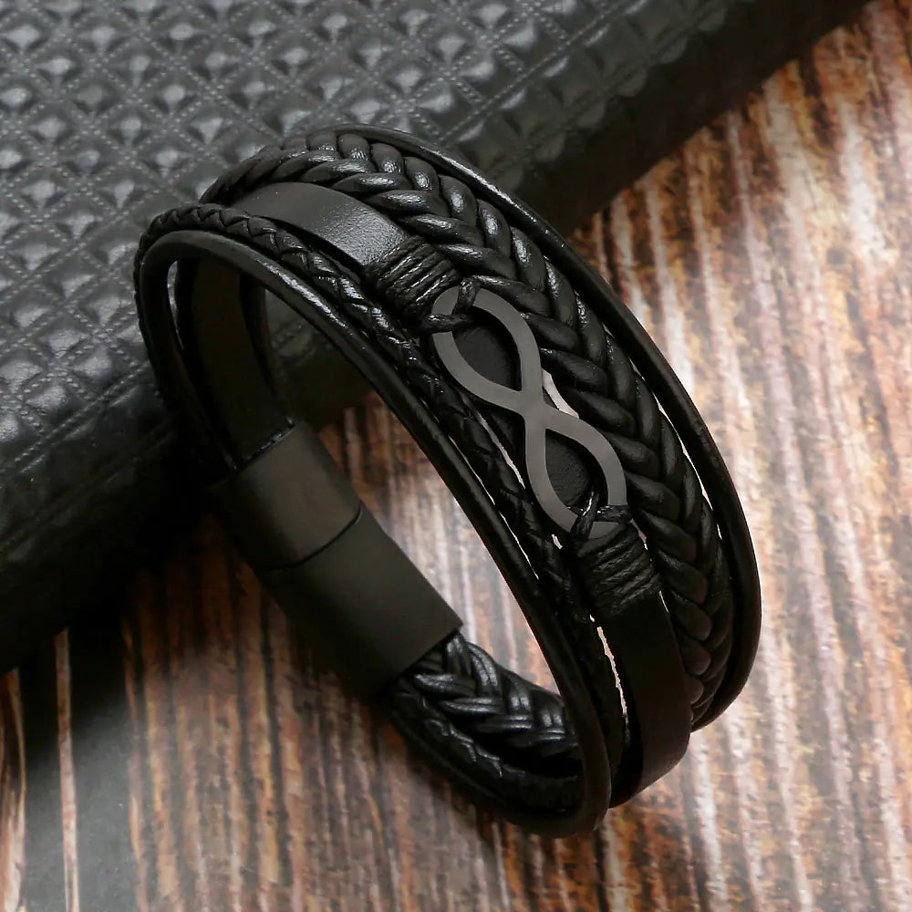 Men's Multi-layer Cowhide Stainless Steel Magnetic Bracelet