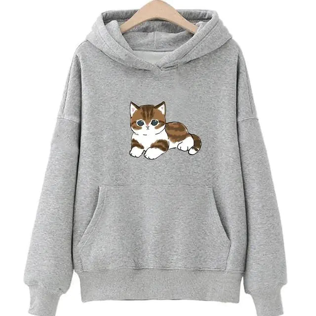 Cute Cat Graphic Hooded Sweatshirt for Men and Women