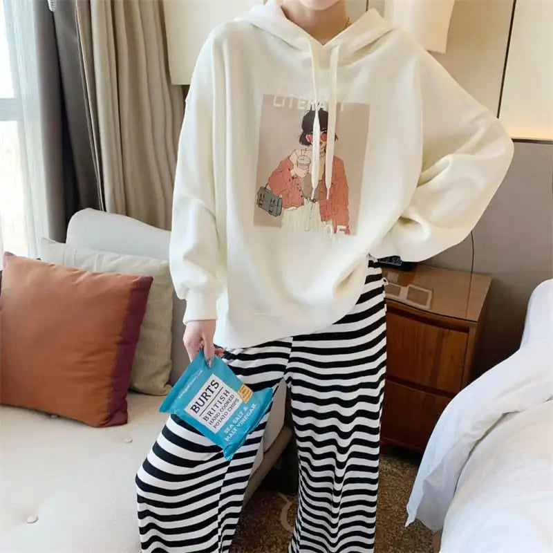 Embroidered Cartoon Hooded Sweater for Women