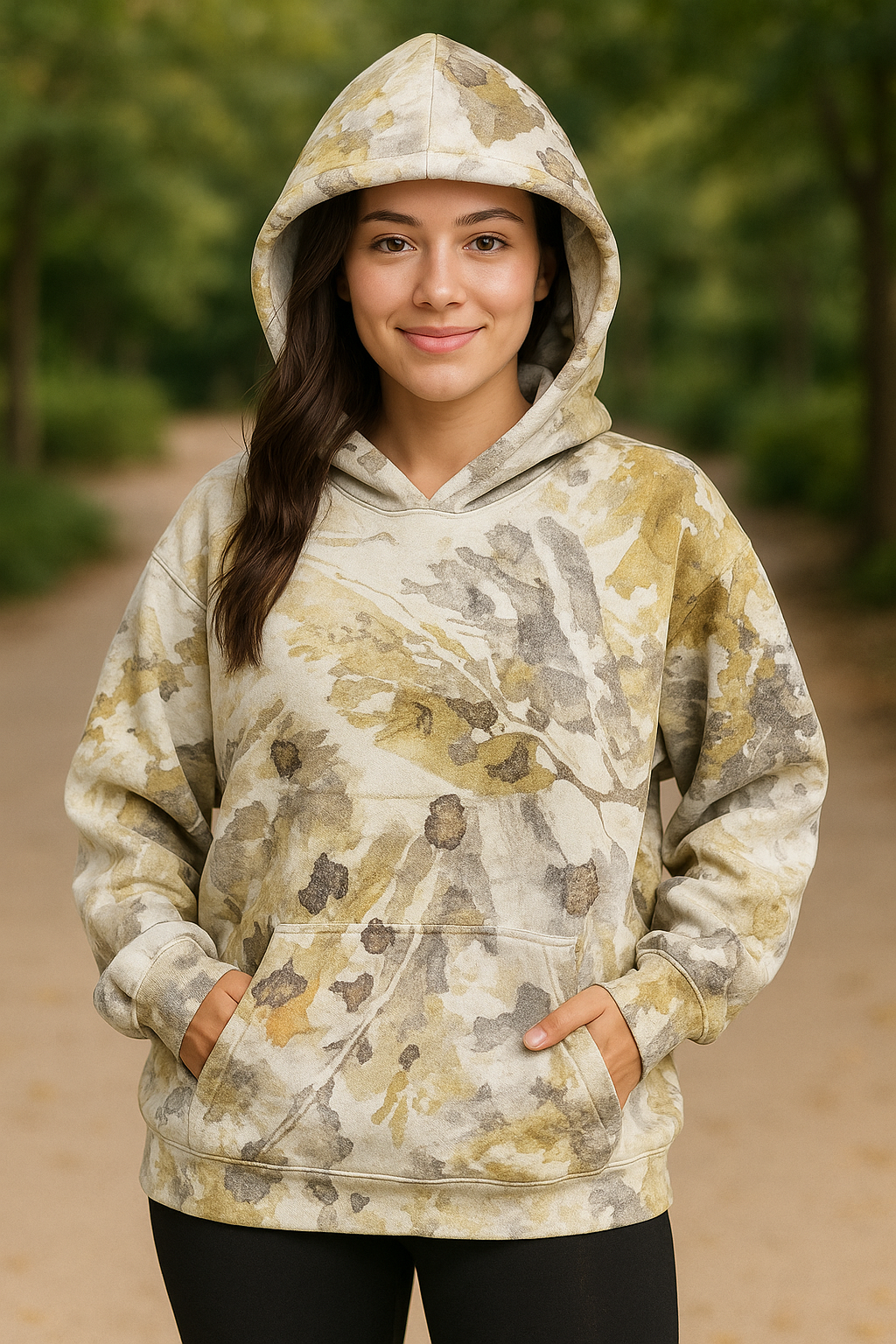 Camo Hoodies for Teen Girls Cute Sweatshirt Maple Leaf Print Oversized Fleece Sweatshirts Pullover Tops with Pocket