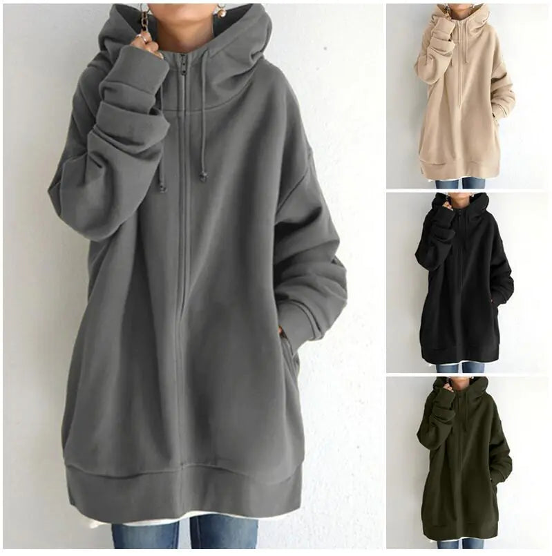 Women's Fuzzy Full-Zip Sport Hoodie Sweatshirt