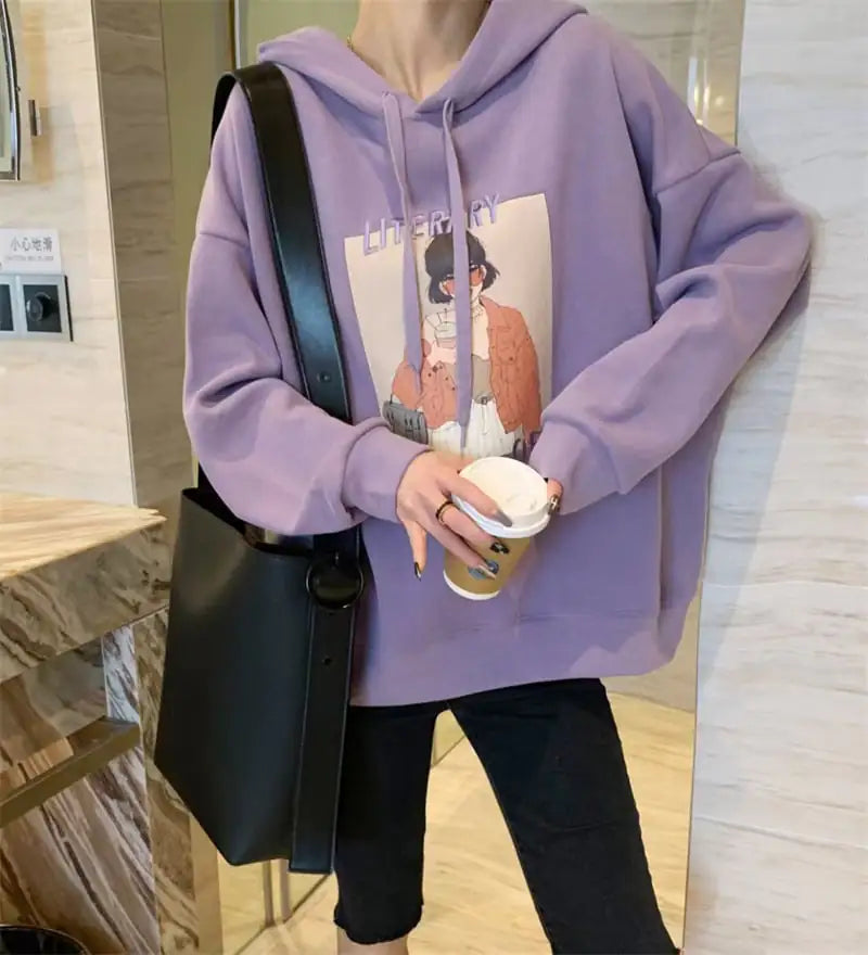 Embroidered Cartoon Hooded Sweater for Women