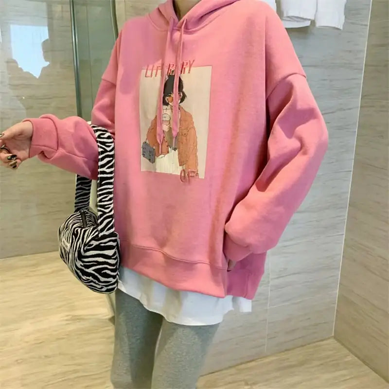 Embroidered Cartoon Hooded Sweater for Women