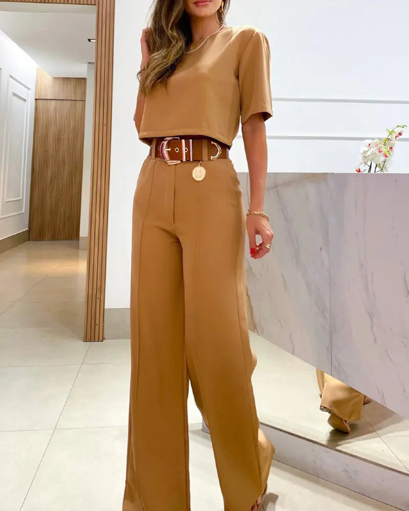 Stylish Summer Commuter Solid Color Suit Set