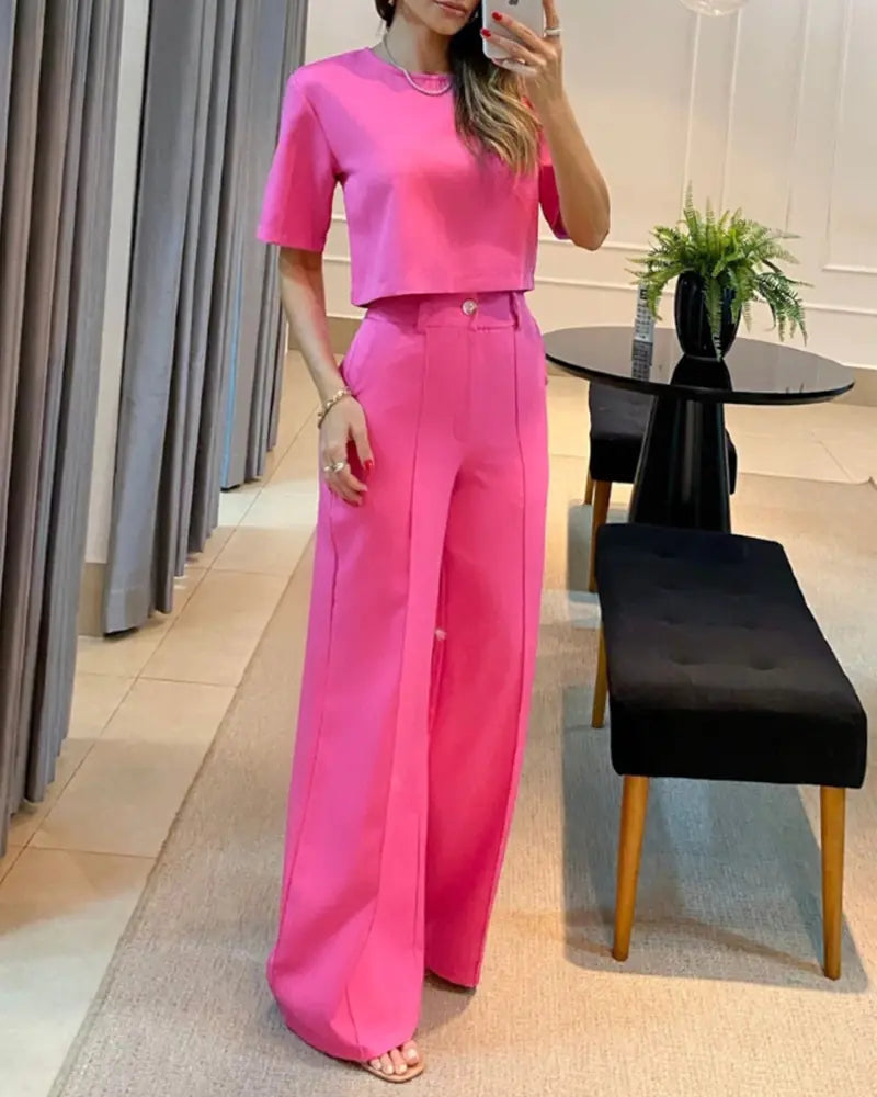Stylish Summer Commuter Solid Color Suit Set