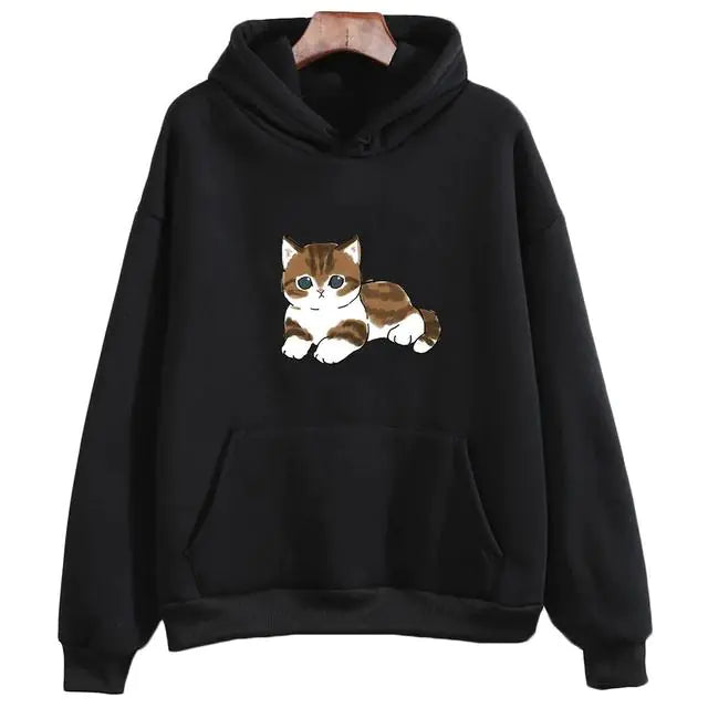 Cute Cat Graphic Hooded Sweatshirt for Men and Women