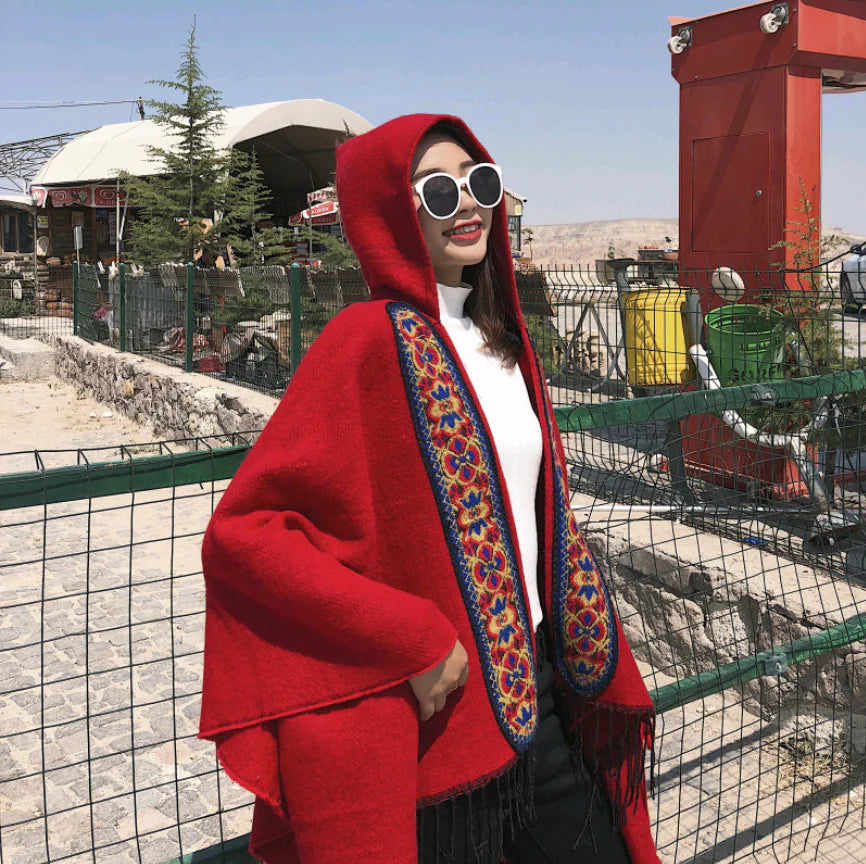 Ethnic Style Women's Hooded Warm Travel Scarf Cape