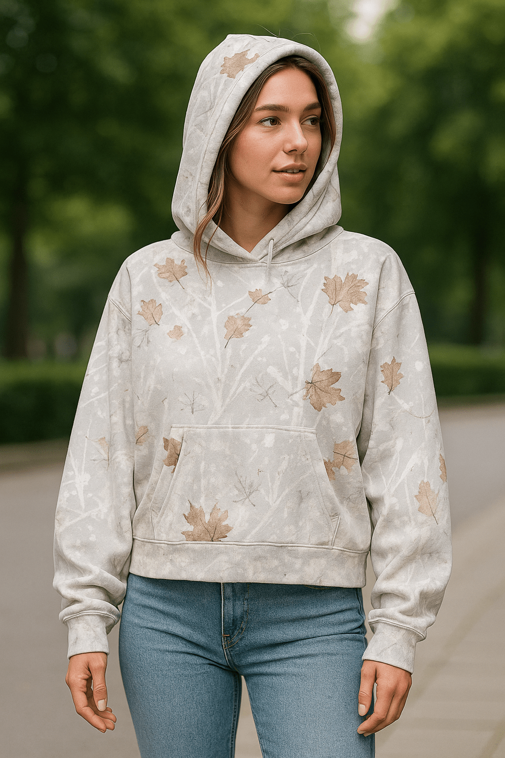 ACCPUR Women Oversized Fleece Camo Hoodies Maple Leaf Hooded Sweatshirt Casual Long Sleeve Fall Pullover Tops With Pockets - Dakdouksson