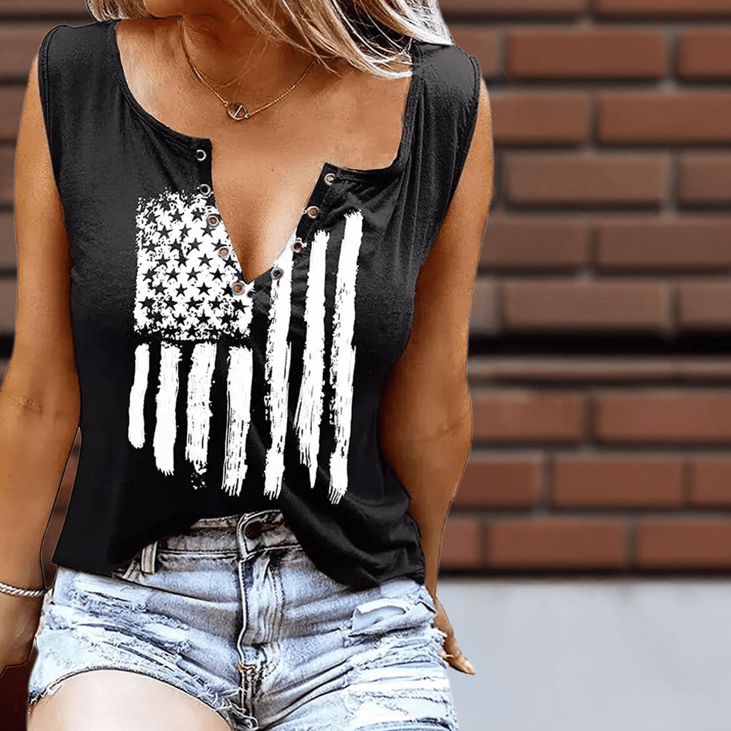 American Flag Tank Tops Women Patriotic Shirt USA Flag Sleeveless T-Shirt 4th of July Tee Tops (Black S) - Dakdouksson