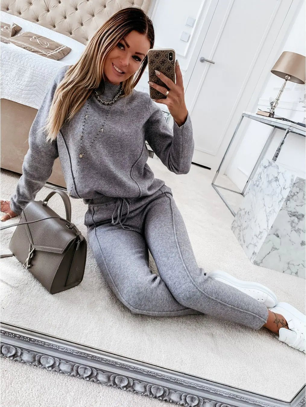 Autumn Winter Women's High Neck Hoodie & Pants Set - Dakdouksson