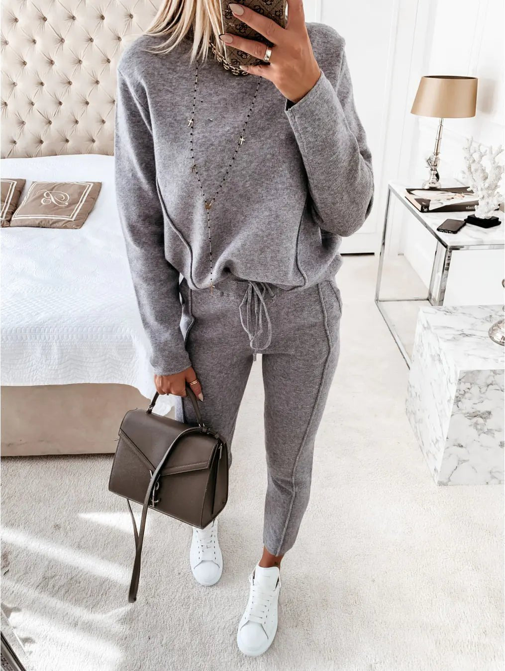 Autumn Winter Women's High Neck Hoodie & Pants Set - Dakdouksson