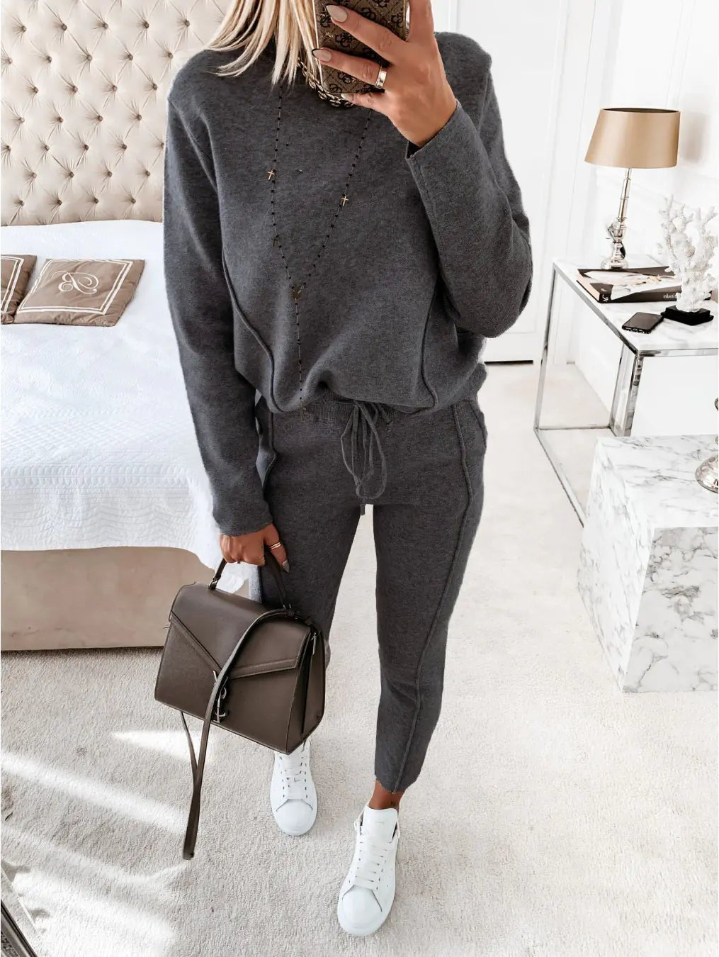 Autumn Winter Women's High Neck Hoodie & Pants Set - Dakdouksson