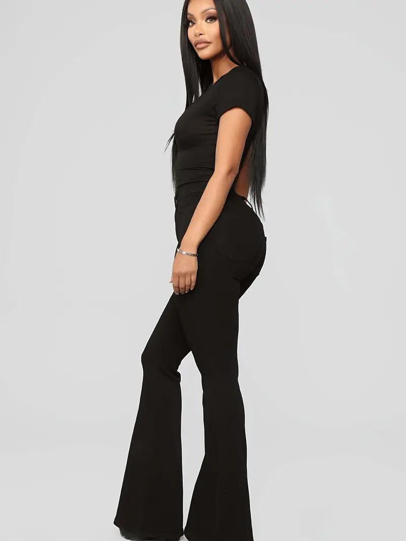 Black High Waist Flare Jeans with Slash Pockets - Dakdouksson