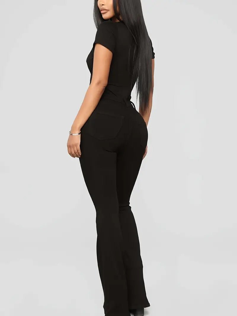 Black High Waist Flare Jeans with Slash Pockets - Dakdouksson