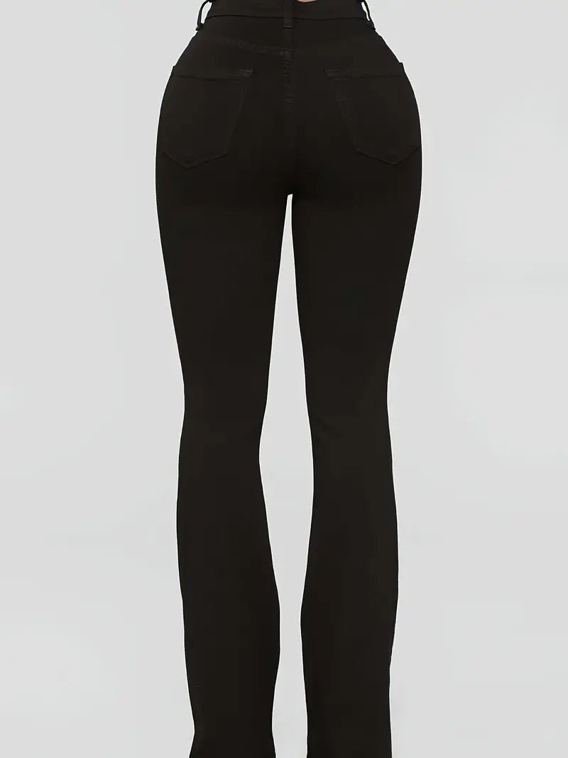 Black High Waist Flare Jeans with Slash Pockets - Dakdouksson