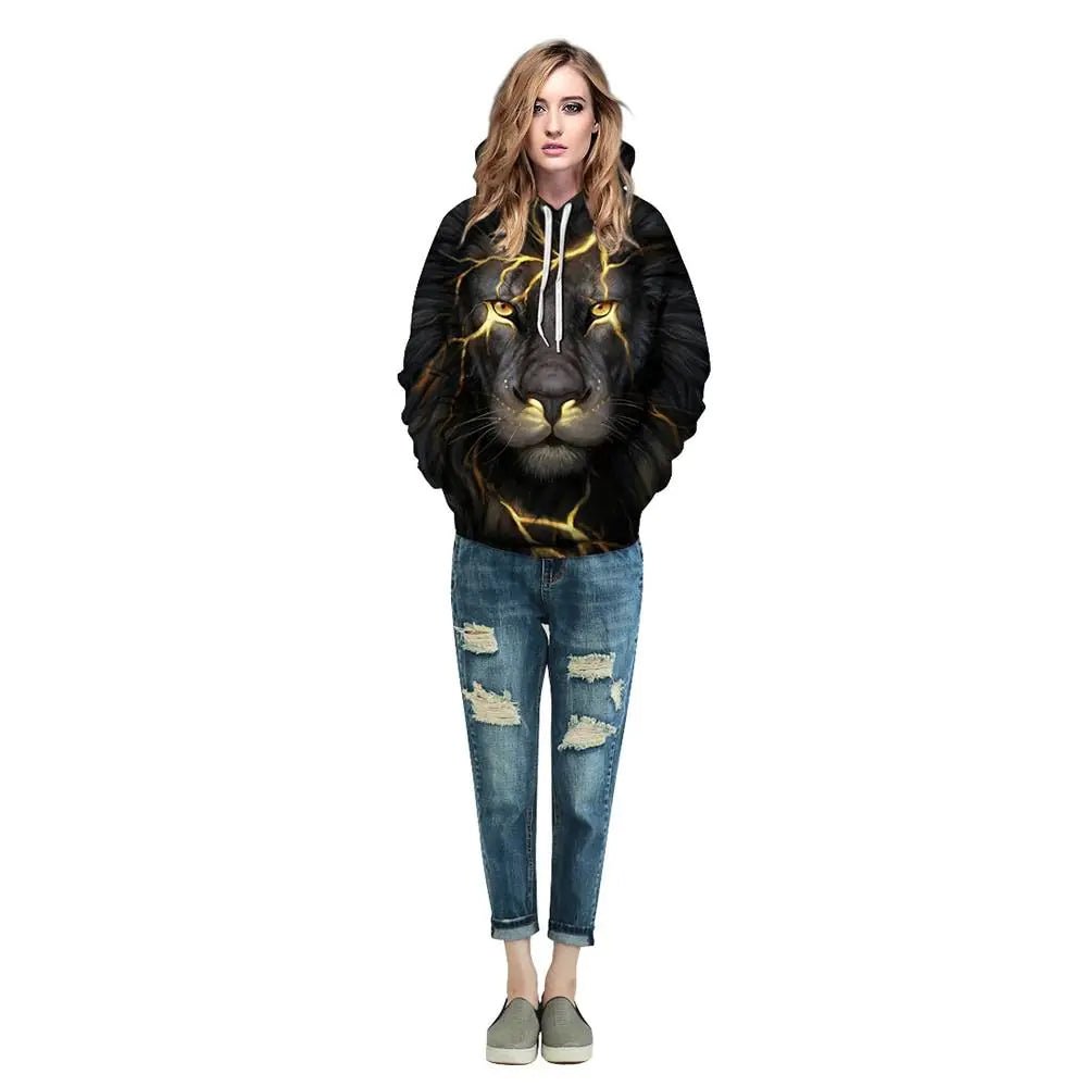 Black Lion 3D Digital Print Hoodie for Couples - Dakdouksson