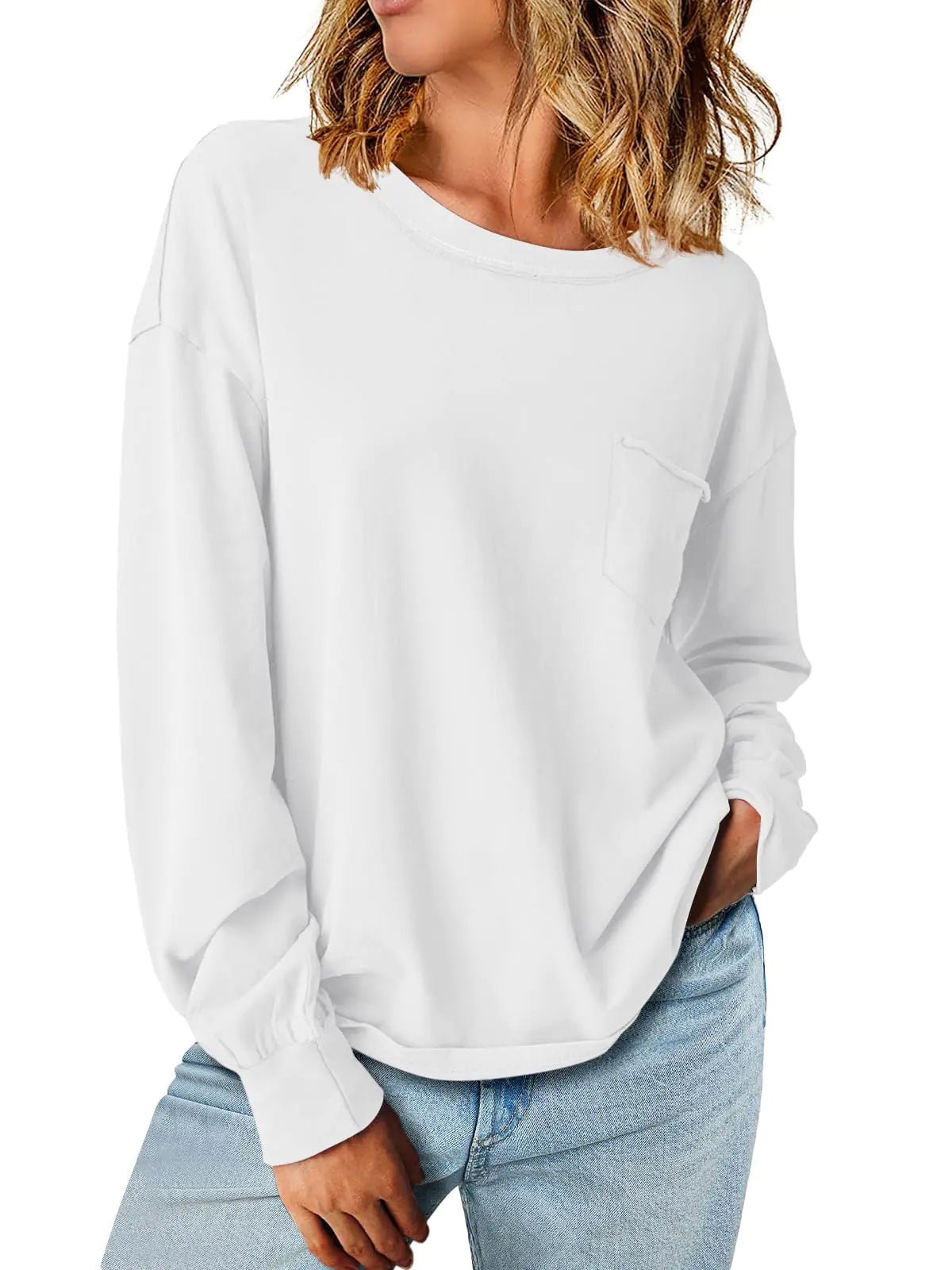 Bloggerlove Womens Long Sleeve Shirts Crew Neck Basic Tops 2024 Fall Tee Sweatshirts Trendy T Shirts Tunic Dressy Outfits White - Dakdouksson