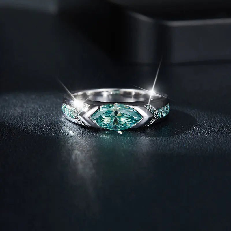 Blue Green Mosonite Ring for Men and Women - Dakdouksson