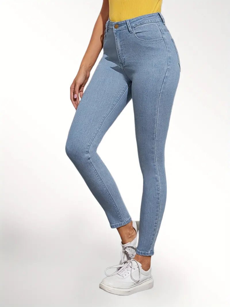 Blue High Waist Skinny Jeans with Slash Pockets - Dakdouksson