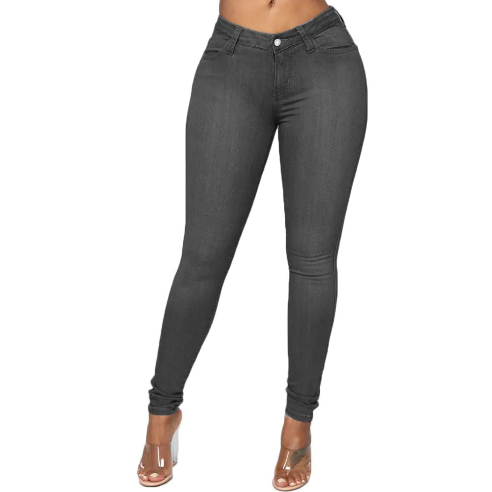 Blue High Waist Skinny Jeans with Slash Pockets - Dakdouksson