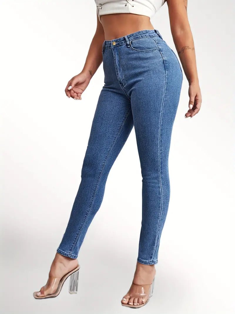 Blue High Waist Skinny Jeans with Slash Pockets - Dakdouksson