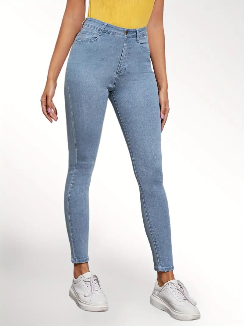 Blue High Waist Skinny Jeans with Slash Pockets - Dakdouksson