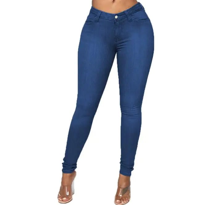 Blue High Waist Skinny Jeans with Slash Pockets - Dakdouksson