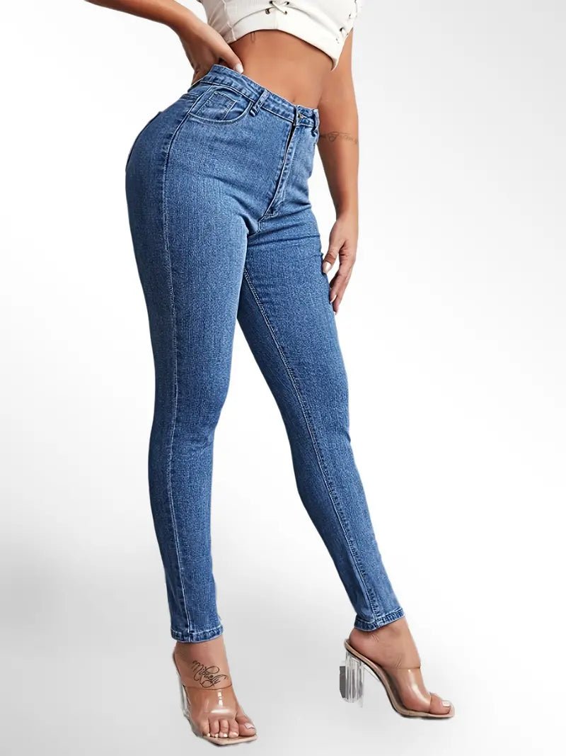 Blue High Waist Skinny Jeans with Slash Pockets - Dakdouksson