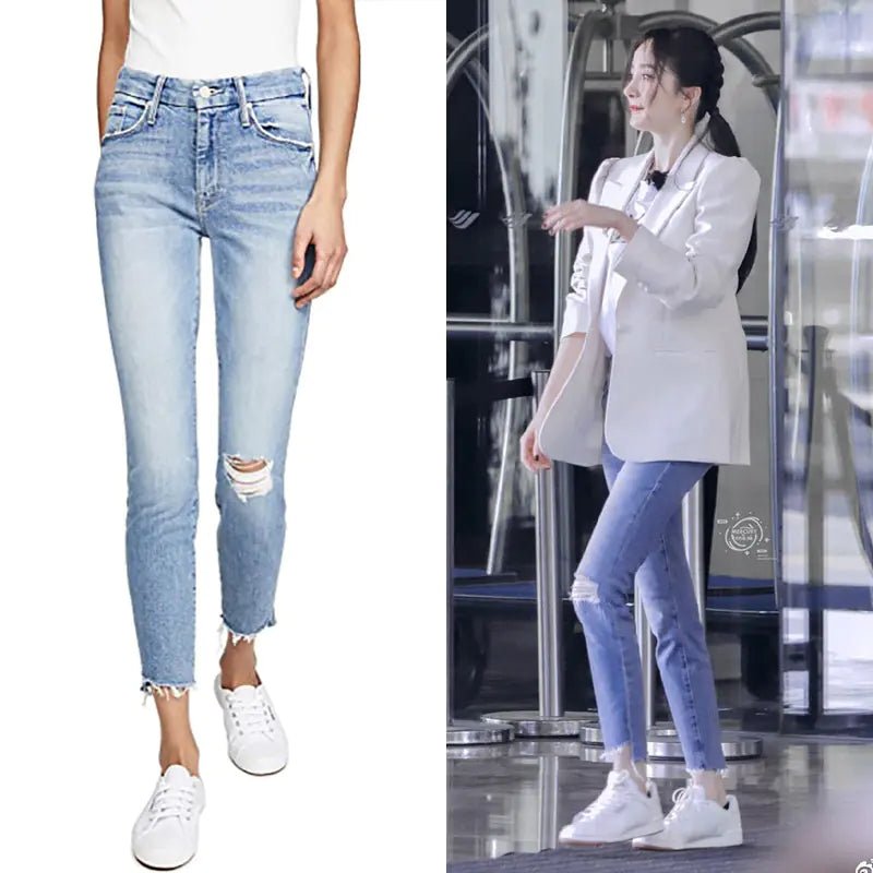 Blue Ripped Skinny High Waist Distressed Denim Jeans - Dakdouksson