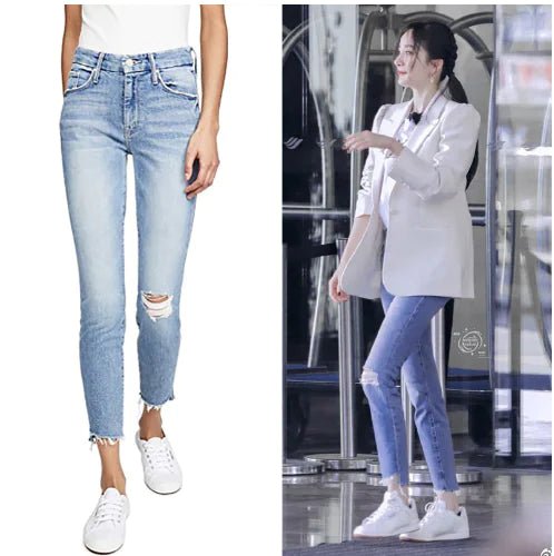 Blue Ripped Skinny High Waist Distressed Denim Jeans - Dakdouksson