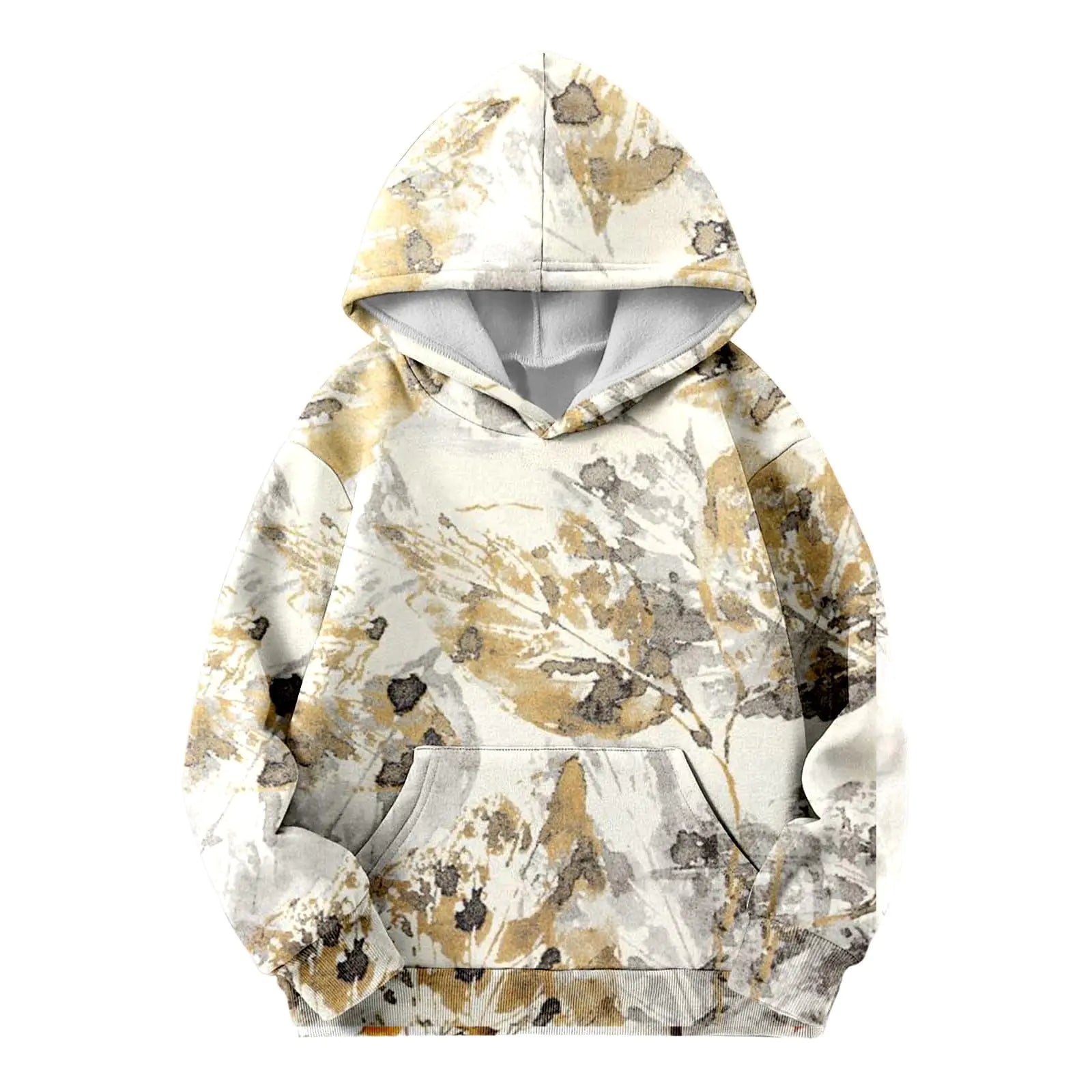 Camo Hoodies for Teen Girls Cute Sweatshirt Maple Leaf Print Oversized Fleece Sweatshirts Pullover Tops with Pocket - Dakdouksson