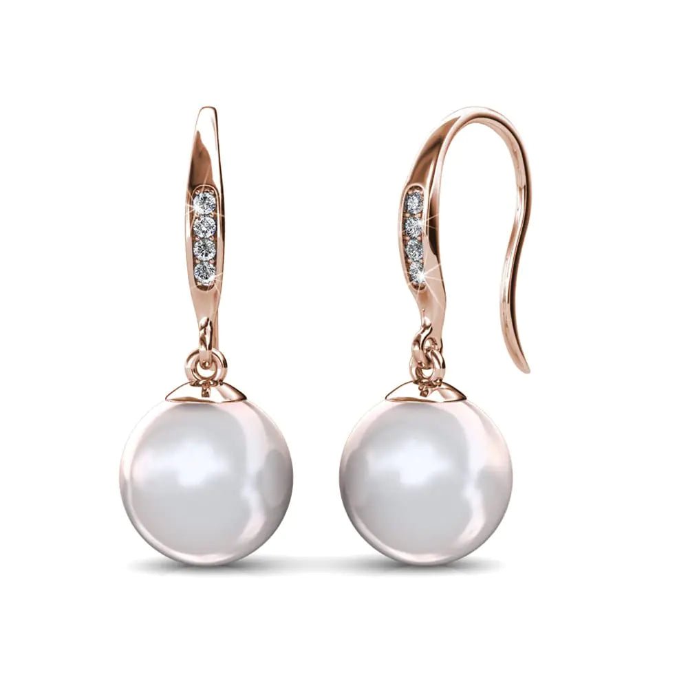 Cate & Chloe Betty 18k Rose Gold Plated Freshwater Pearl Earrings with Crystals Gold Jewelry for Women Classic Drop Dangle Crystal Earrings Hypoallergenic Jewelry Gift For Her - Dakdouksson