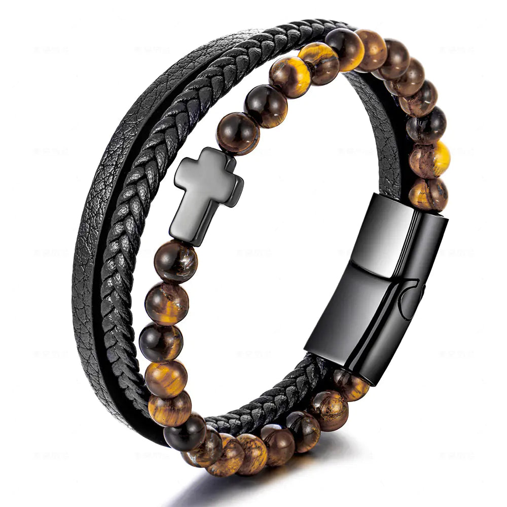 Multi-layer Stainless Steel Men's Cross Bracelet