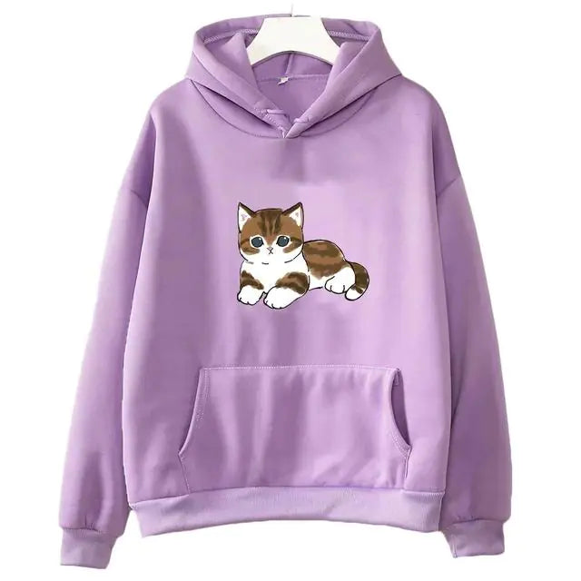 Cute Cat Graphic Hooded Sweatshirt for Men and Women