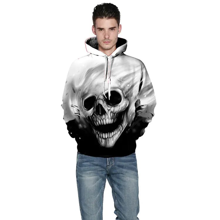Classic Skull Print Hoodie with 3D Design - Dakdouksson
