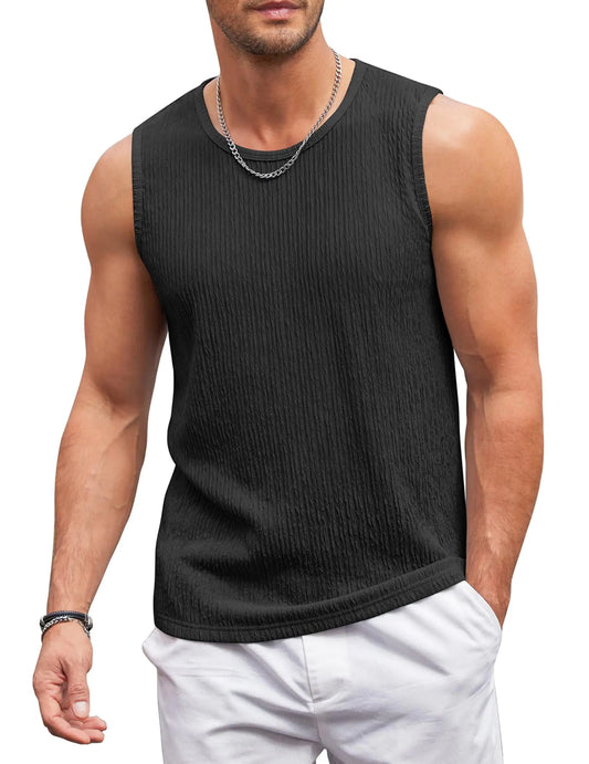 COOFANDY Men Knit Tank Tops Summer Fitted Tank Tops Black Sleeveless Breathable Soft Tee Shirts Loose Fit - Dakdouksson