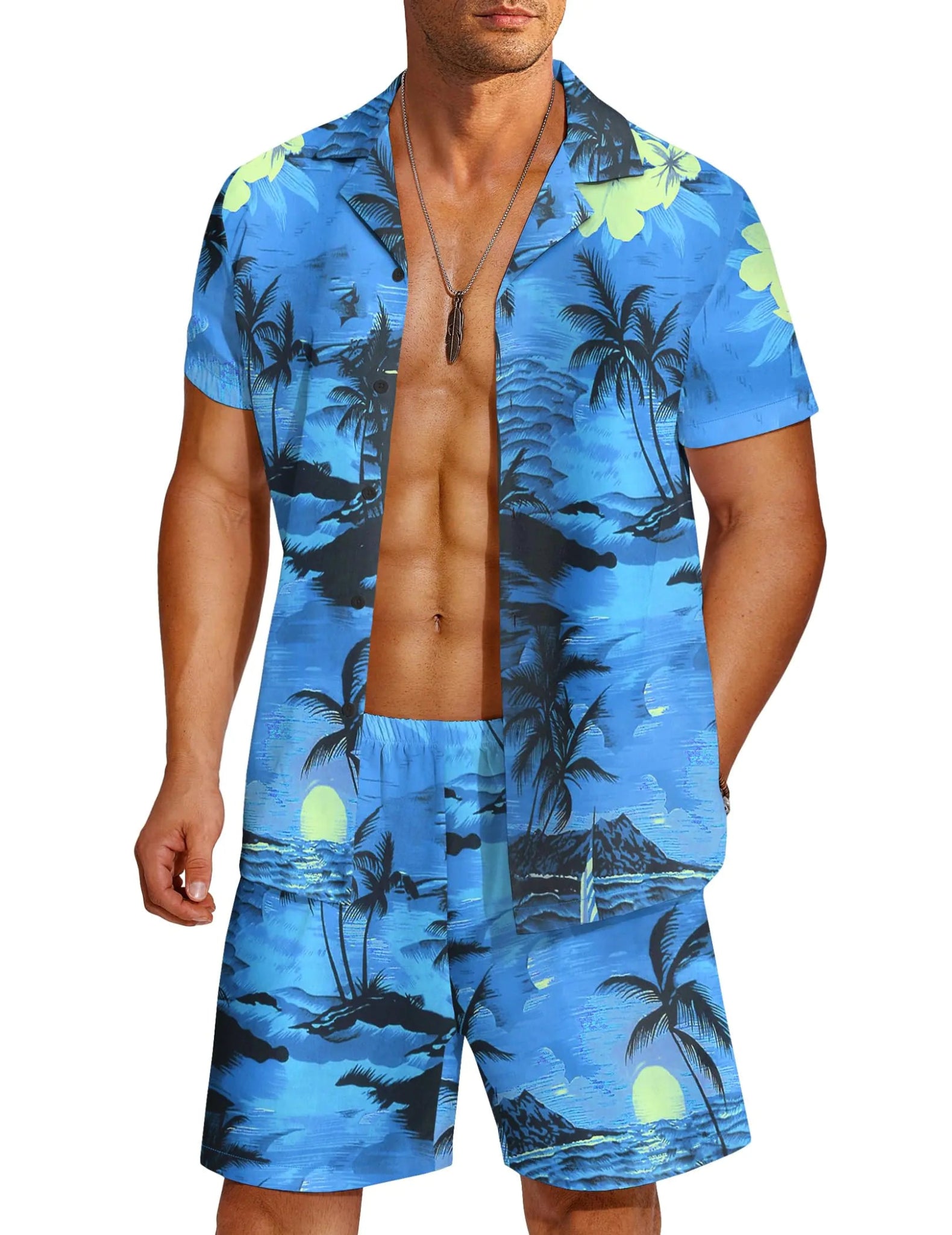 COOFANDY Mens 2 piece Short Set Hawaiian Summer Beach Button Down Shirts Tropical Casual Shorts Cruise Wear Outfits - Dakdouksson