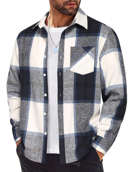 COOFANDY Mens Button Up Shirts Long Sleeve Plaid Shirts Casual Button Down Shirts Regular Fit Fall Jackets - Dakdouksson