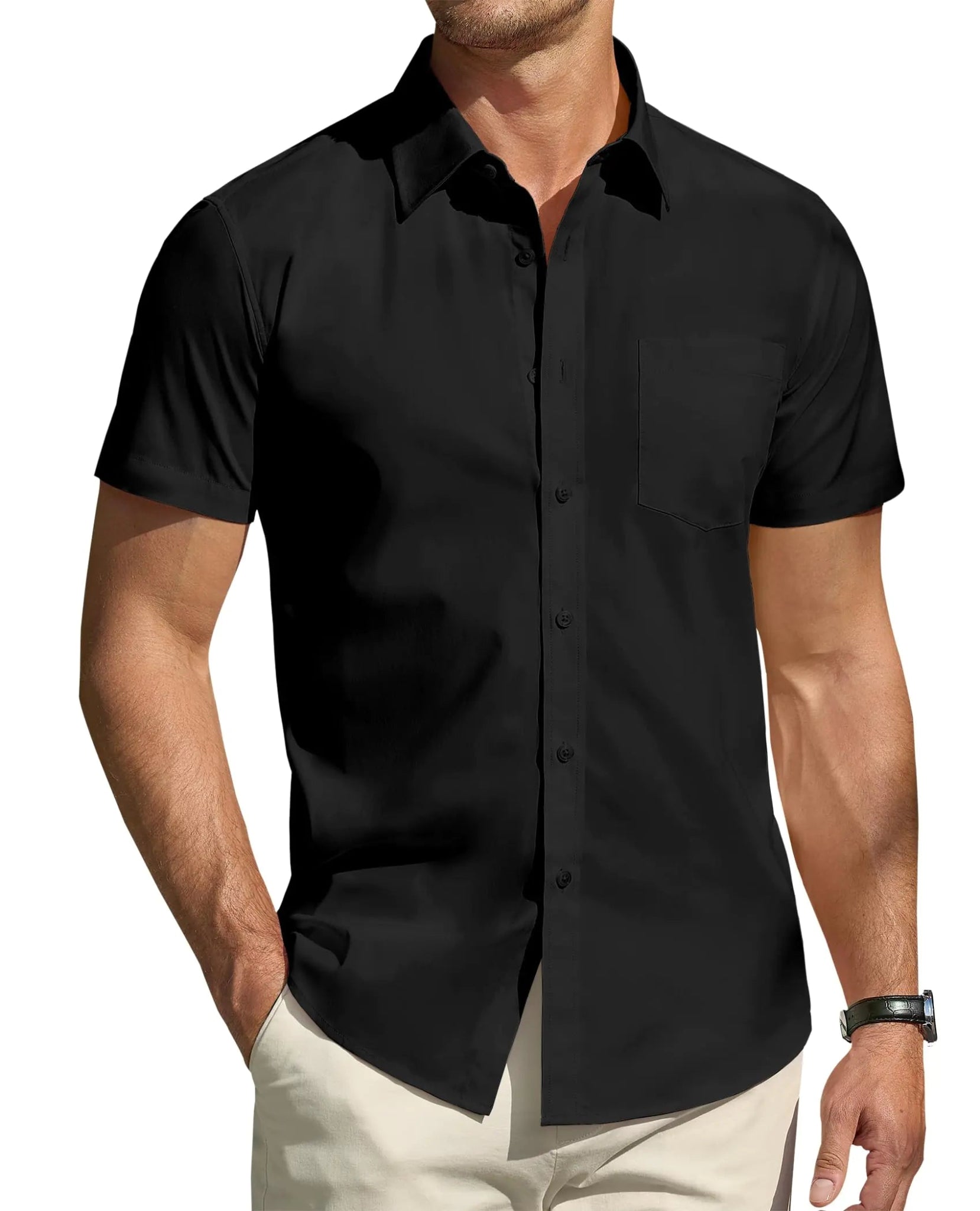 DEMEANOR Cotton Mens Dress Shirts Short Sleeve Button Down Shirts Formal Summer Dress Shirt Casual Button Up Shirts Men Black - Dakdouksson