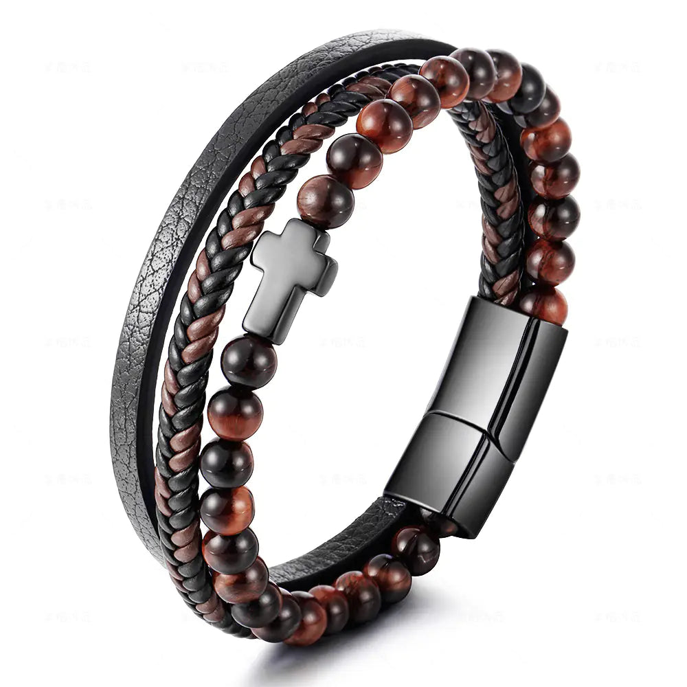 Multi-layer Stainless Steel Men's Cross Bracelet