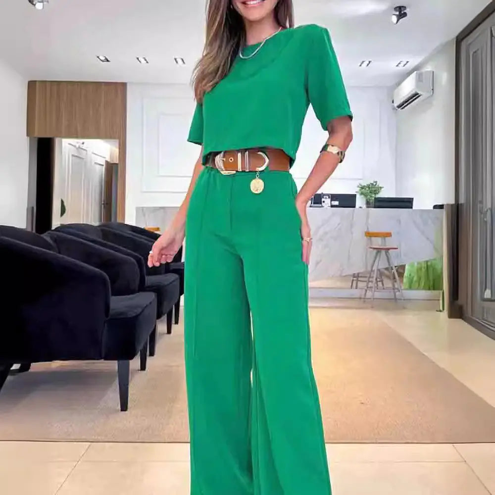 Stylish Summer Commuter Solid Color Suit Set